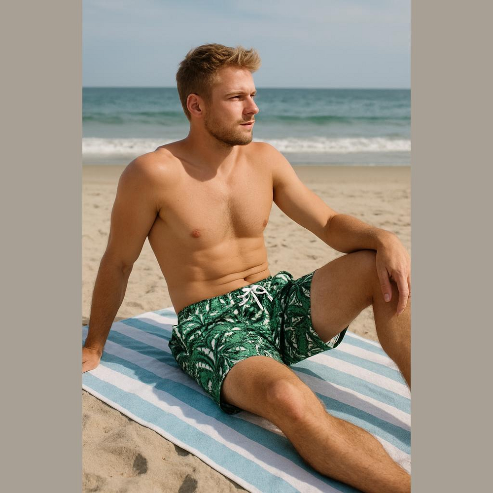 Mr. Swim tonal banana leaves jade green swim shorts size large